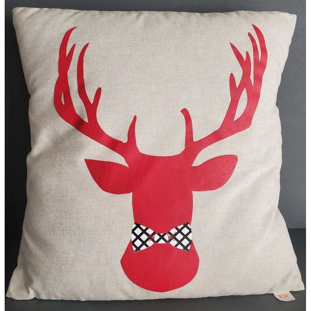 KW Kate Winston Deer Head Pillow Holiday Christmas Cottage Cabin Lodge Winter